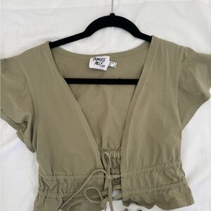 Princess Polly Olive Drawstring V-Neck Crop Top